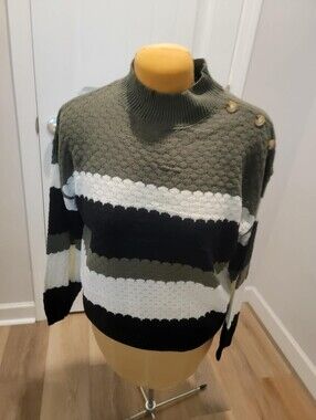 Kathy Ireland Sz XL Mock Neck Colorblock Honeycomb-Bubble Knit Crochet Sweater